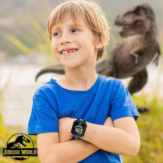 Jurassic World Kids Smart Watch with Touchscreen, 10 Dinosaur-Themed Faces, Camera, Step Counter, Calculator, Timer, Alarm, and Games Fun Interactive Watch for Boys and Girls