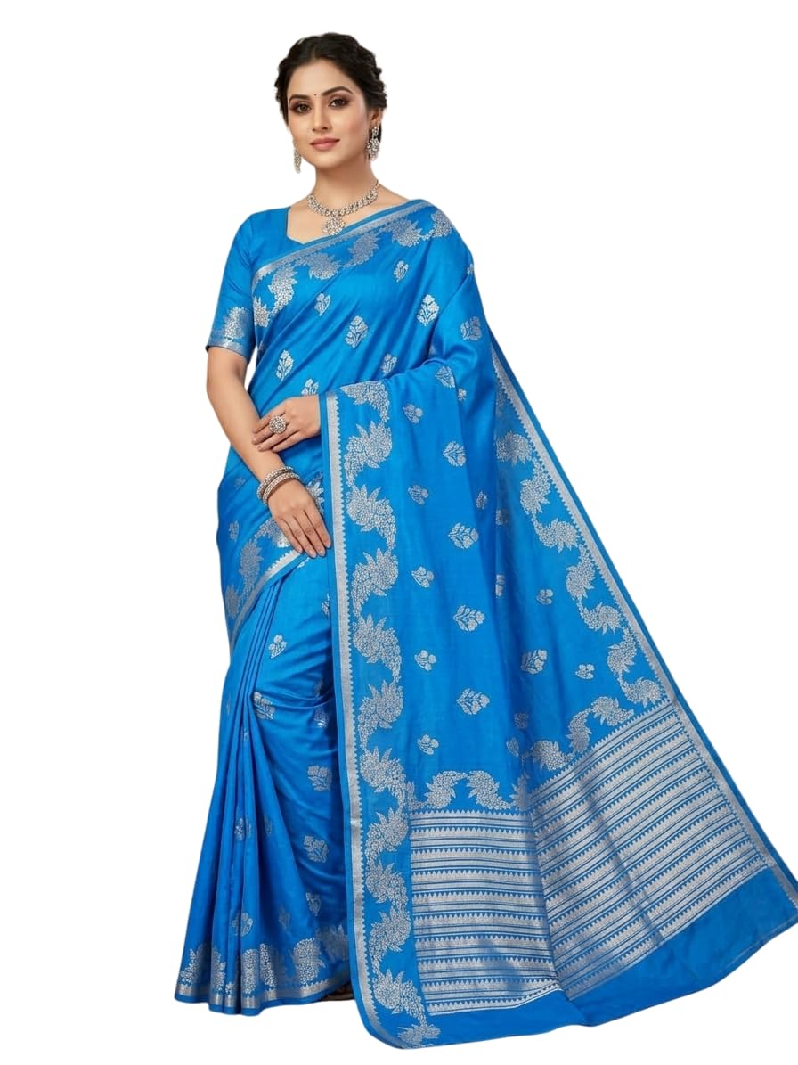 Elegant Blue Raw Mango Silk Saree with Boota Pattern – Soft & Premium Finish 6.5 Meter-image-6