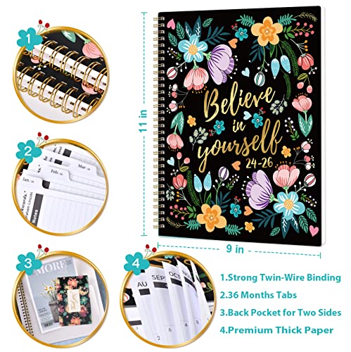 2024-2026 Monthly Planner/Monthly Calendar - 3 Year Monthly Planner 2024-2026, 36 Monthly Planner From Jan. 2024 - Dec. 2026, 9" X 11", 2024-2026 Calendar Planner With Tabs + Double-Side Pocket + Flexible Cover - Floral #TOP5