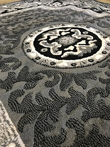 Carpet King Traditional Square Persian Oriental Area Rug Grey Black Silver Gray Design 101 (7 Feet 3 Inch X 7 Feet 3 Inch) #TOP6