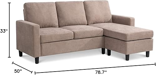 Miniatura 12 de Shintenchi - Sofá modular convertible, sofá en forma de L de tela de lino moderno, 3 asientos con otomana reversible para espacios pequeños, color