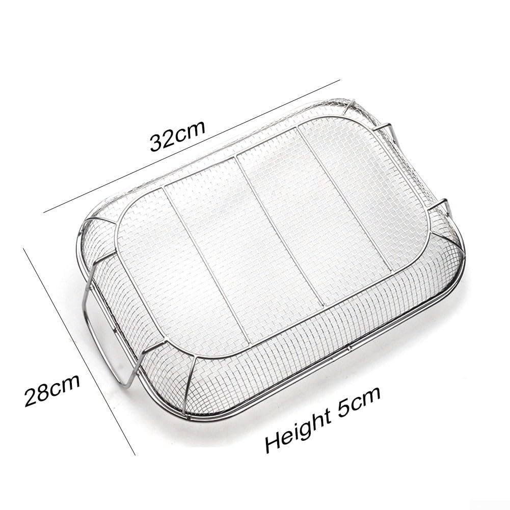 Griglia per verdure in acciaio inox con manici, 38 x 28 cm, vassoio per barbecue per cucinare verdure e frutti di mare e carne