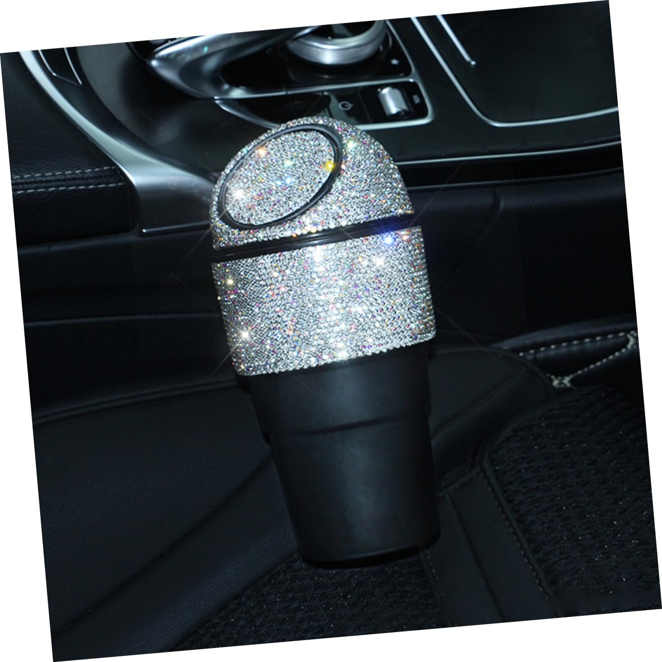Bling Strass Auto Mülleimer mit Deckel Kleiner Multifunktionaler Abfalleimer und Aufbewahrungsbox für Fahrzeug Langlebig Platzsparend Leicht zu Reinigen Dekorativer Kfz