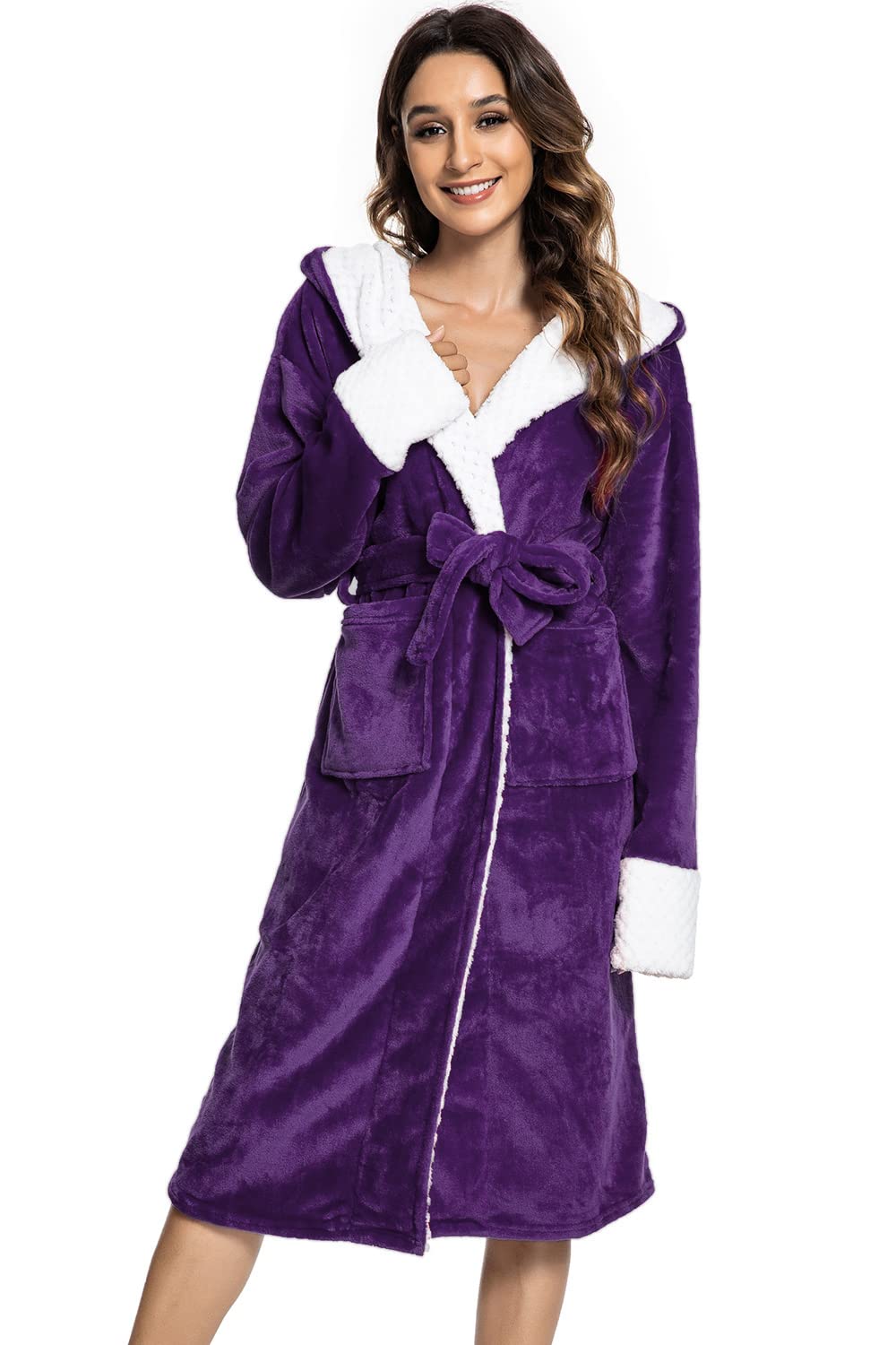 CMTOPDressing Gown Womens Hoodies Sherpa Blanket Robe Bathrobe Fluffy Maternity Pyjamas Comfortable Bear Plush Fleece Pockets Luxury Super Soft Housecoat Loungewear nightwear plus size