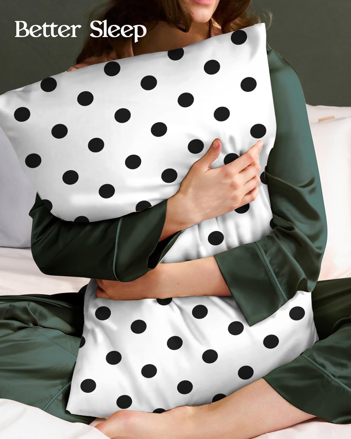 Miss Adola Silk Pillowcase 2 Pack - Cute Pillow Cases 20" x 26" Standard Size Set of 2 for Hair and Skin Smooth Soft Breathable with Hidden Zipper Cooling Pillow Covers for Sleeping, White Black dot
