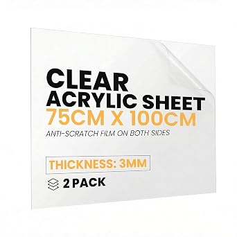 NOVECRAFTO Clear Perspex Sheet, Clear Acrylic 3mm, 750x1000mm, 2 Sheets