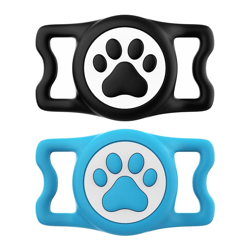 Suporte de silicone para AirTag em coleira de cachorro IP68 ILFINDYOU preto e azul com 2 unidades