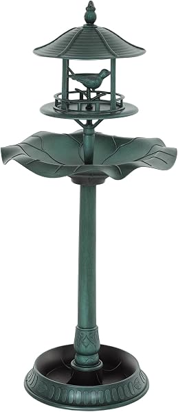 Outsunny Bain d'oiseaux Abreuvoir pour Oiseaux jardinière 3 en 1 dim. Ø 50 x 113H cm polypropylène Vert-de-Gris - 1
