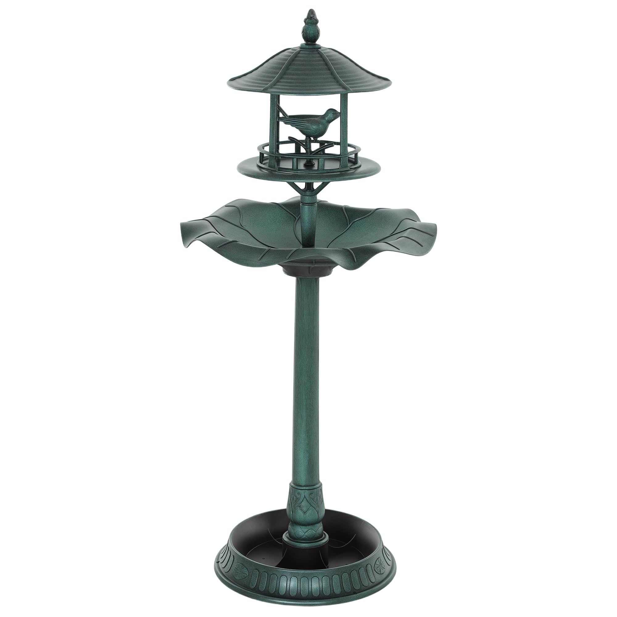 Outsunny Green 3 In 1 Garden Bird Bath With Water Basin