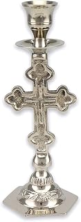 Cross Shape Taper Candle Holder, Christian Silver Orthodox Candlestick, Height 5.11 inch