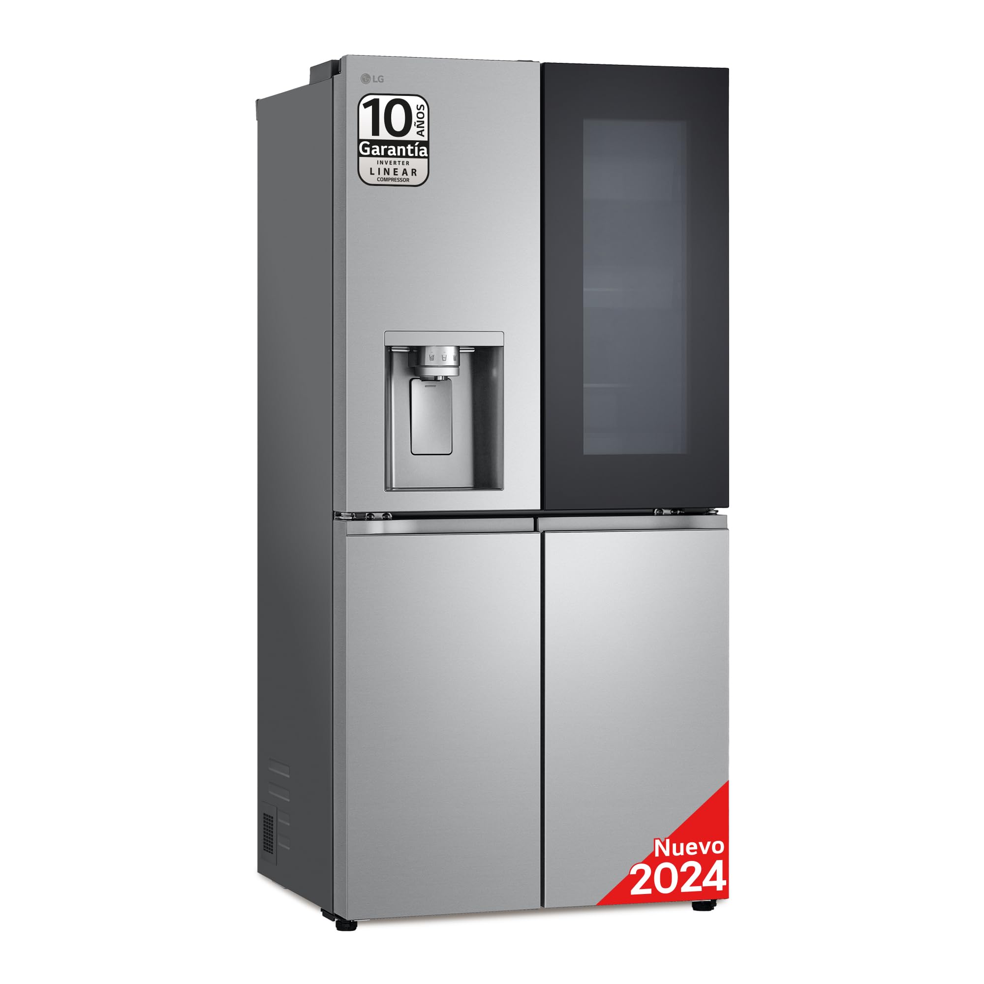 LG GMG861MBAE InstaView SLIM Multi-Door, Klasse E, 508 L, Kühlschrank mit Gefrierfach, Eis-, Crushed Ice- Wasserspender mit UVnano, Total NoFrost, Smart Inverter Kompressor, Wi-Fi, Farbe Metal Sorbet