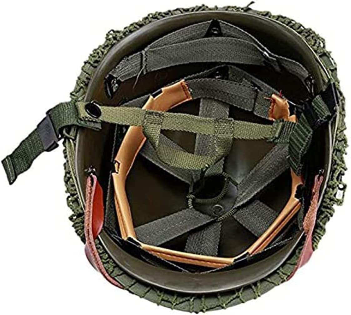 REMEK Casco M1 WW2 US, Casco Réplica Verde WWII con Malla Escudo Malla 56~62 Cm Segunda Guerra Mundial Equipo Militar