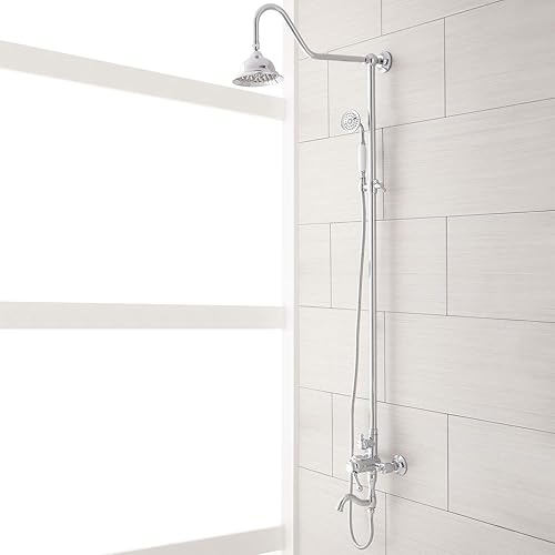 Miniatura 10 de Signature Hardware 429526 Dolwick - Sistema de ducha expuesto con cabezal de ducha de lluvia, ducha de mano y manguera, incluye áspero, níquel
