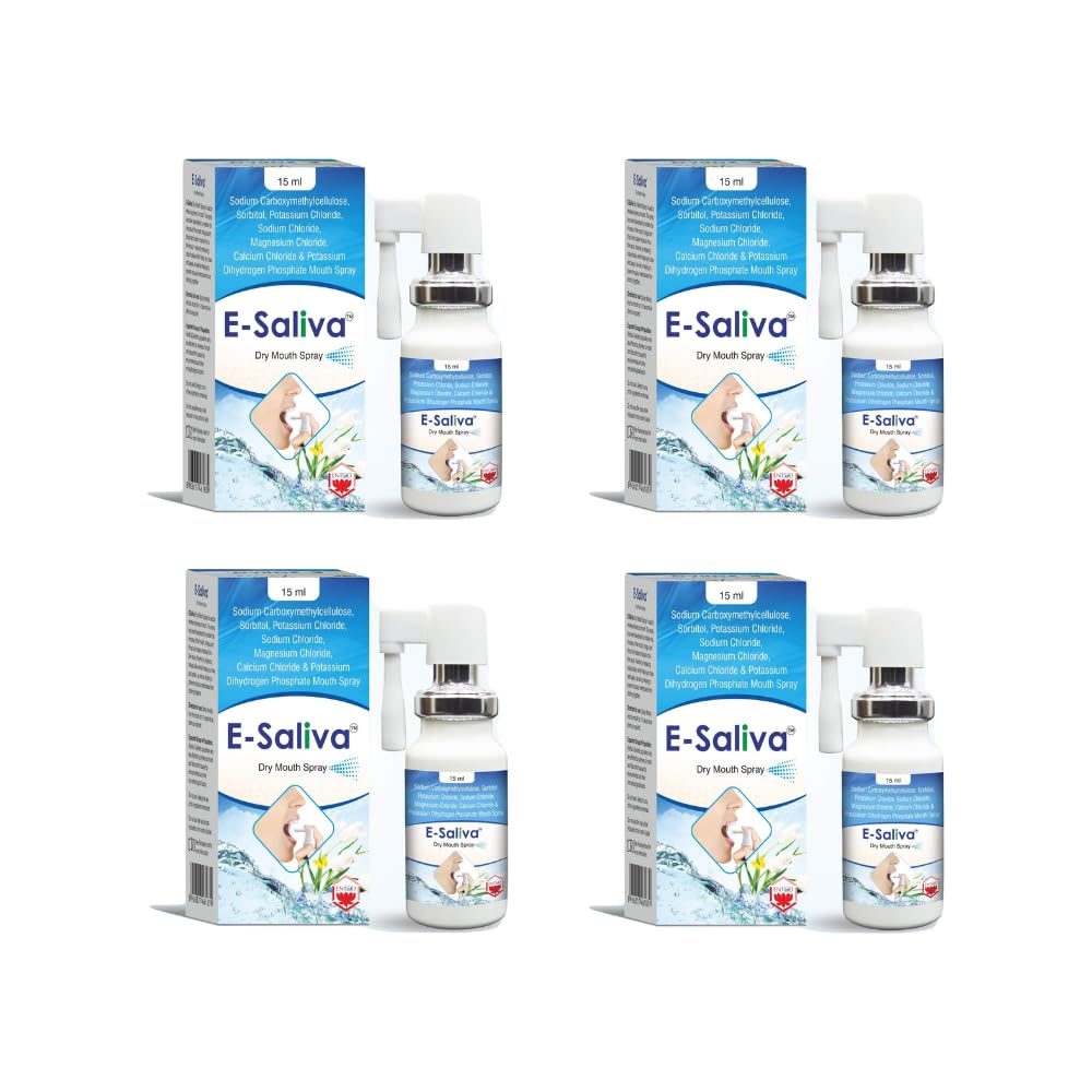E-Saliva Dry Mouth Spray - Instant Relief for Dry Mouth - Hydrating Formula with Long-Lasting Effect - Oral Hydration and Comfort for Dry Mouth - Natural Flavour 15ml (Pack of 4)