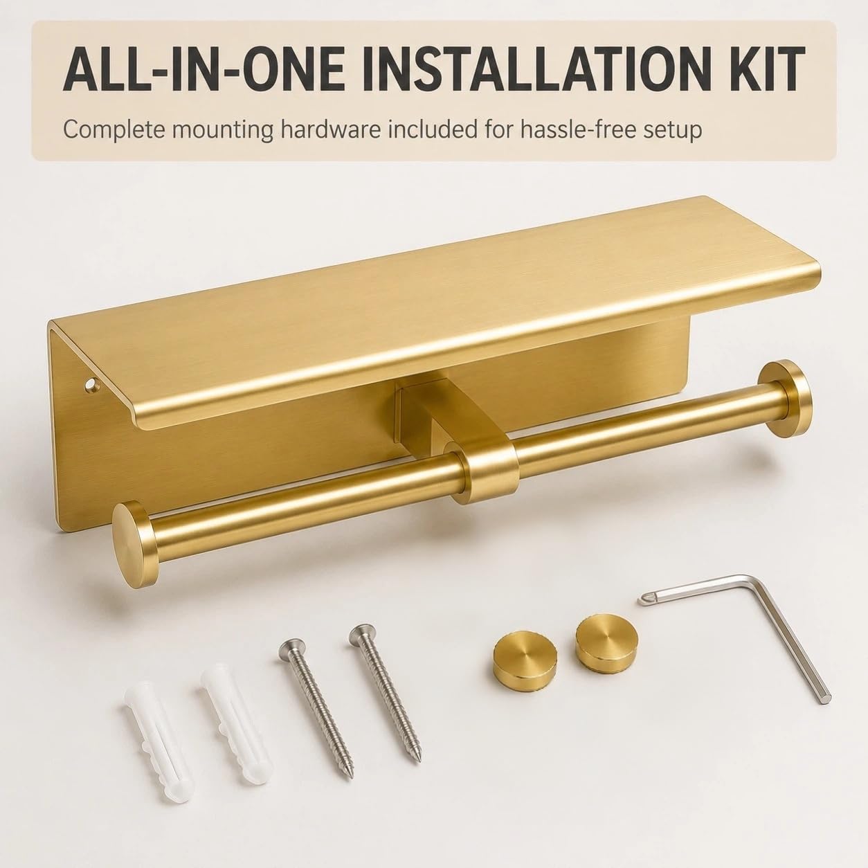 Toilet Paper Holder with Shelf, Stainless Steel, Holds 2 Rolls, Gold — Amazon image 7