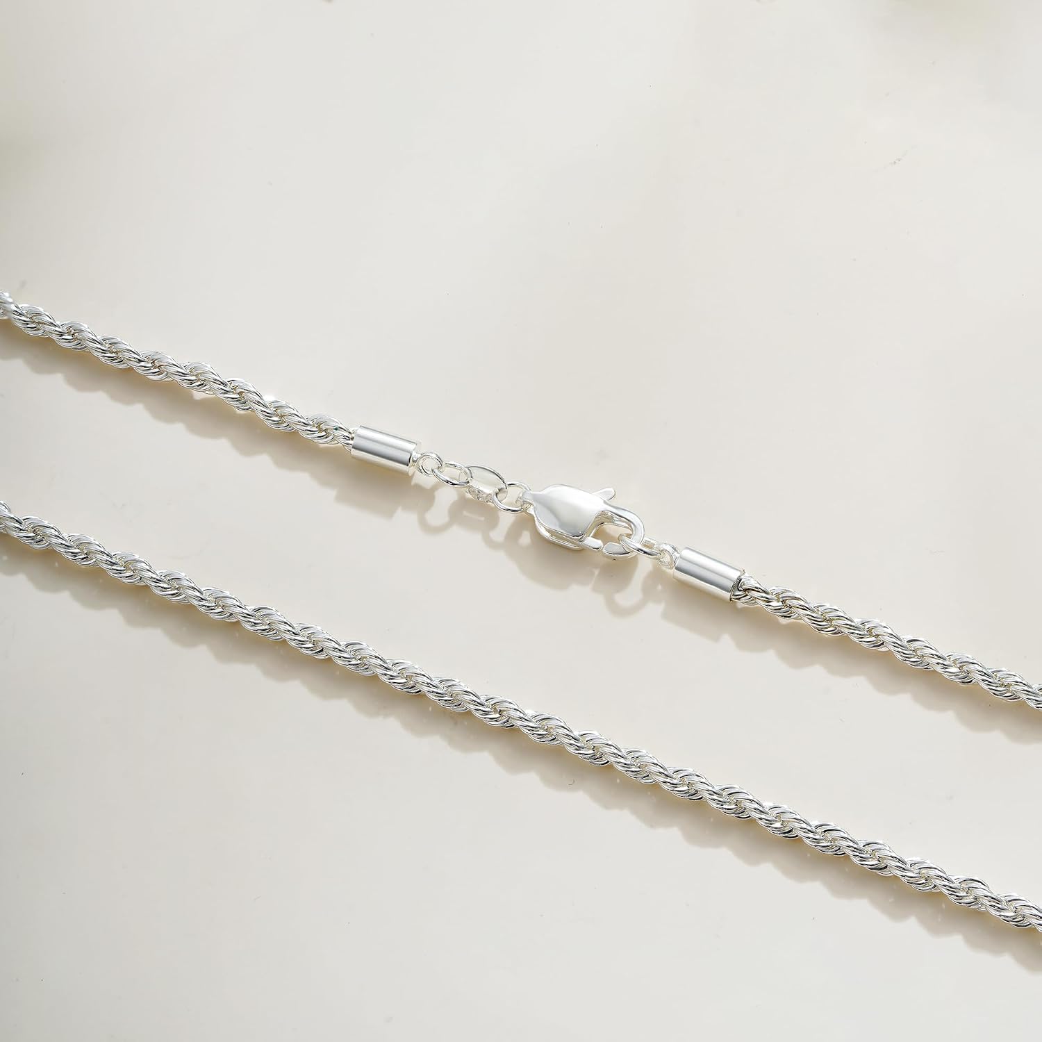 HIMSTORY 925 Sterling Silver Diamond Cut 3mm Rope Chain, Dainty Silver Chain for Men Necklaces Gifts for Men Father Boyfriends