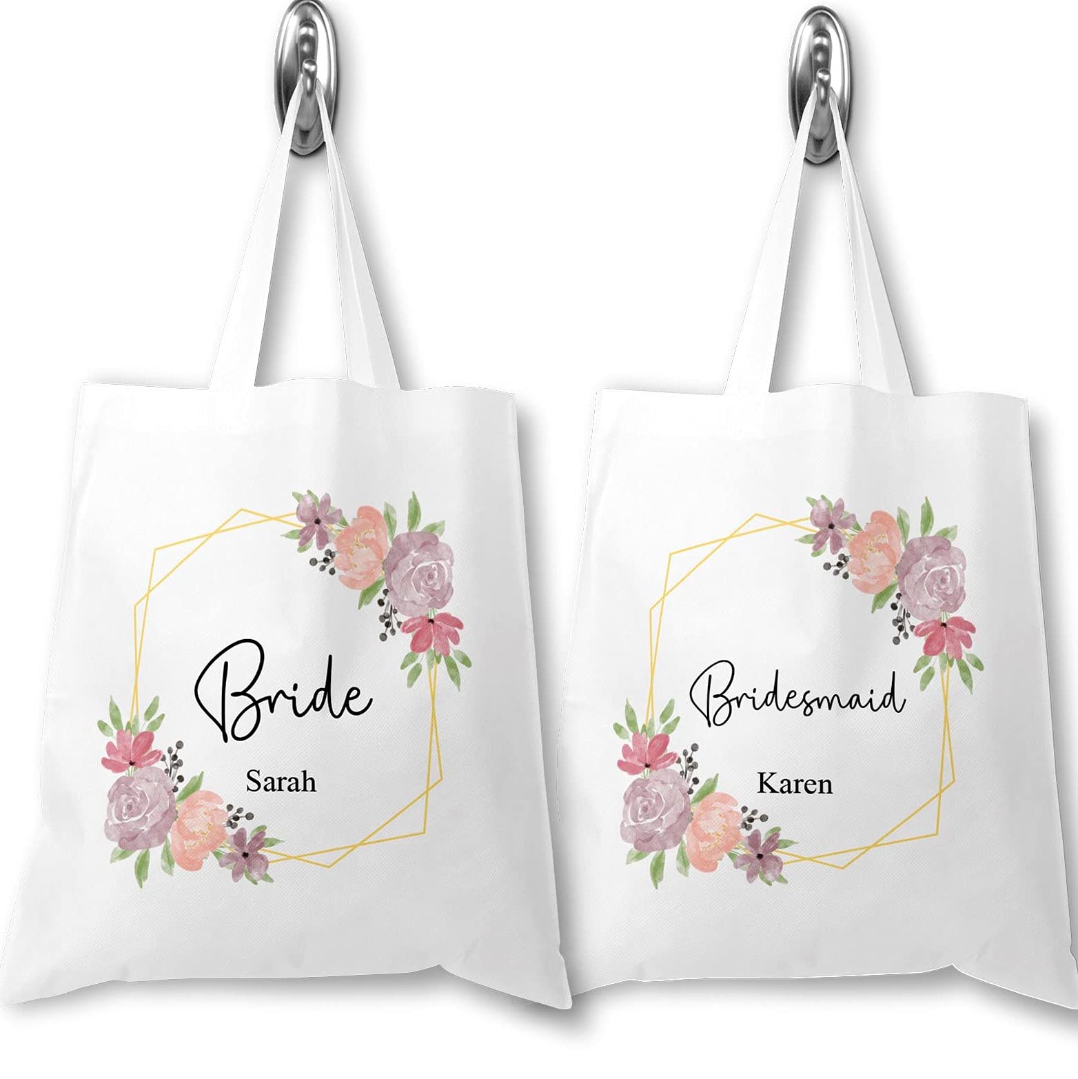 Personalised Bridesmaid Tote Bag, Custom Bridesmaids Gift Bag, Bridal Party  Gift Bag, Hen Party Bags, Wedding Accessories, Floral Gold, Maid of Honor
