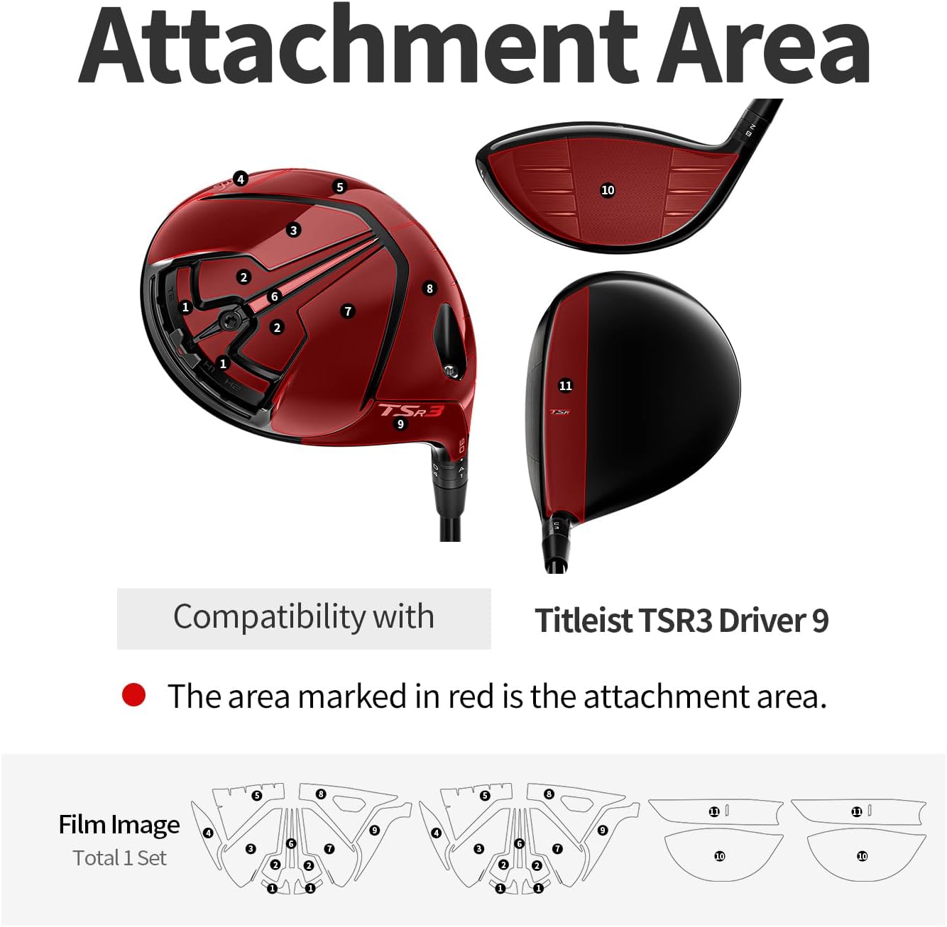 skoko 2 Pack Full Body Protective Film for Titleist Golf Driver TSR3 9Degree 2024 Top & Bottom & front, TPU PPF, Transperent Clear Cover Protector
