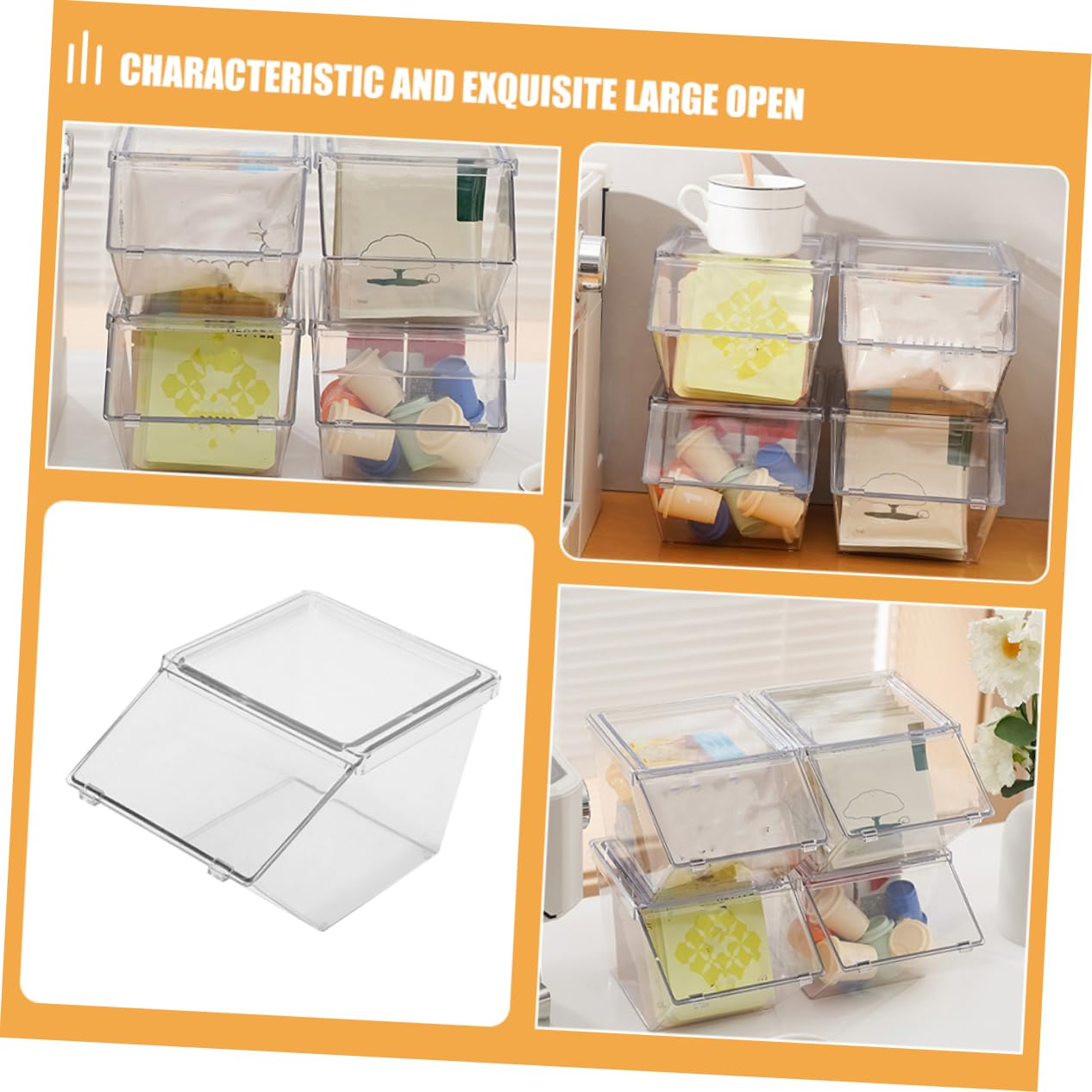 ABOOFAN Porta Bolsitas de Té Acrílico 4 Piezas, Caja Organizadora | Set Apilable de Sobremesa, Acabado Liso, para Mantener Pequeños Objetos Ordenados