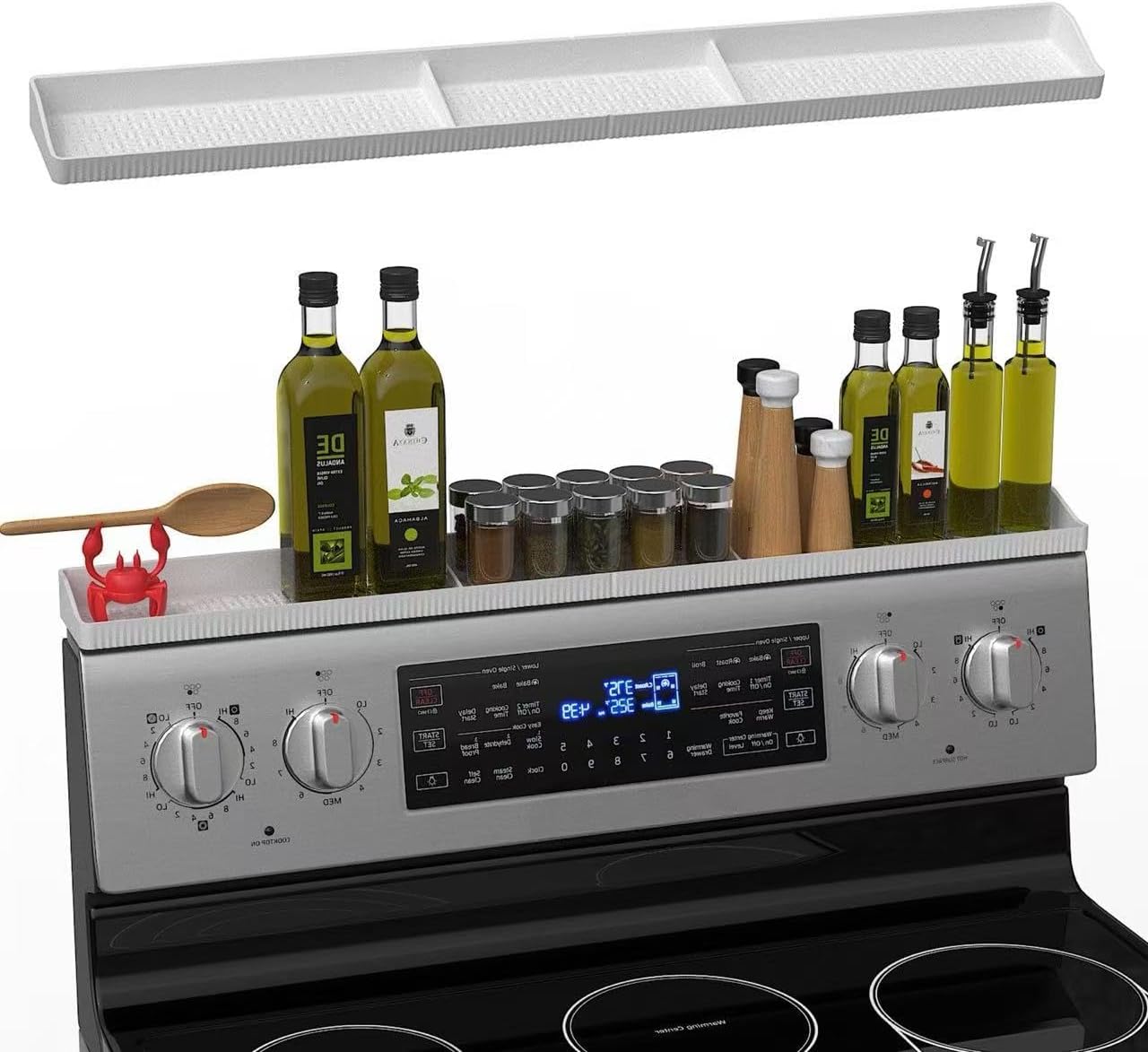 Stove Top Shelf 30 Inch - Silicone Material Magnetic Shelf for Stove -Black