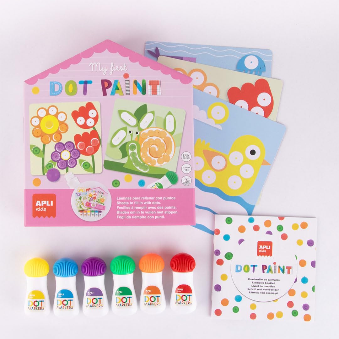 APLI Kids 20276 - My First Dot Paint - Kreatywna gra DIY z ilustrowanymi arkuszami do uzupełnienia z kropkami Markers