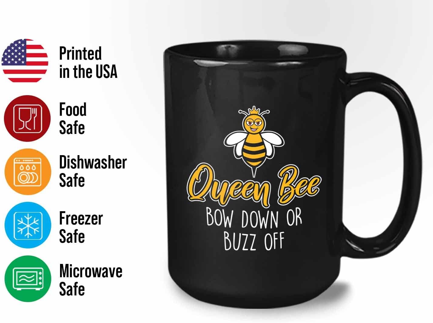 Funny Birthday Coffee Mug 15oz Black - Bow Down or Buzz Off - Couple Funny Anniversary Sarcasm Adult Graduation Bithday Naughty Women Music Lover