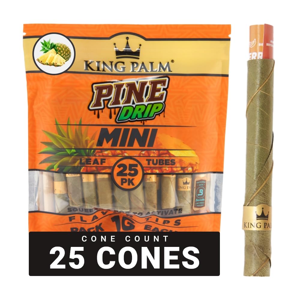 King Palm Mini Prerolled Cones - All Natural Preroll Palm Leaf Cone - Corn Husk Filter Tip - Organic Per Rolled Palm Leaf Wraps - 25 Cones per Pack - (1 Pack, 25 Cones, Pine Drip)