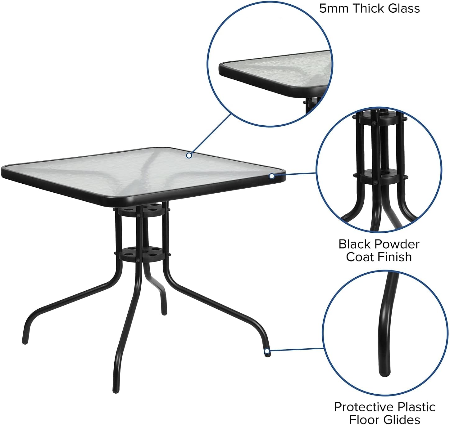 Flash Furniture Barker 31.5" Square Indoor/Outdoor Tempered Glass Metal Frame Side Table