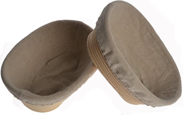 Pack of 2 8"/21cm Oval Banneton Brotform Bake Bread Dough Rising Proofing Proving Rattan Basket with Linen Liner