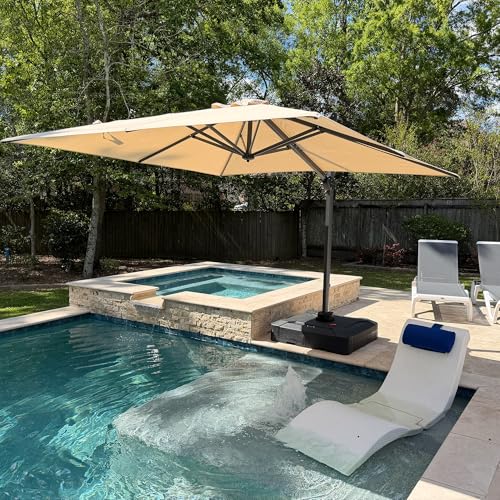 Image of PURPLE LEAF Poolside Shade Umbrella with Base 8' x 8' Seating Areas Beige