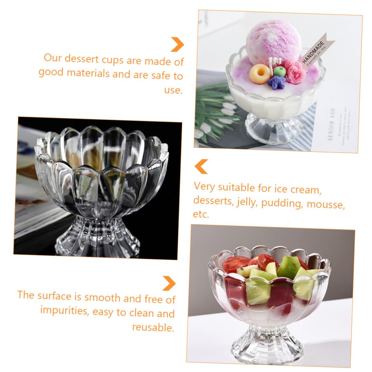 6 pezzi Bicchieri in Vetro per Dessert Trasparenti Coppette Piccole per Gelato Pudding e Frutta Design Pratico e Compatto per Uso Quotidiano