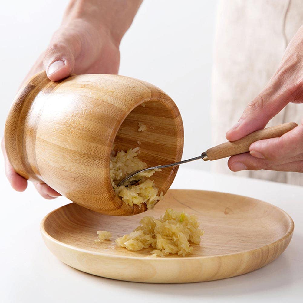 Jauhmui Mortaio e Pestello in Legno Grande per Spezie Aglio Utensili Cucina