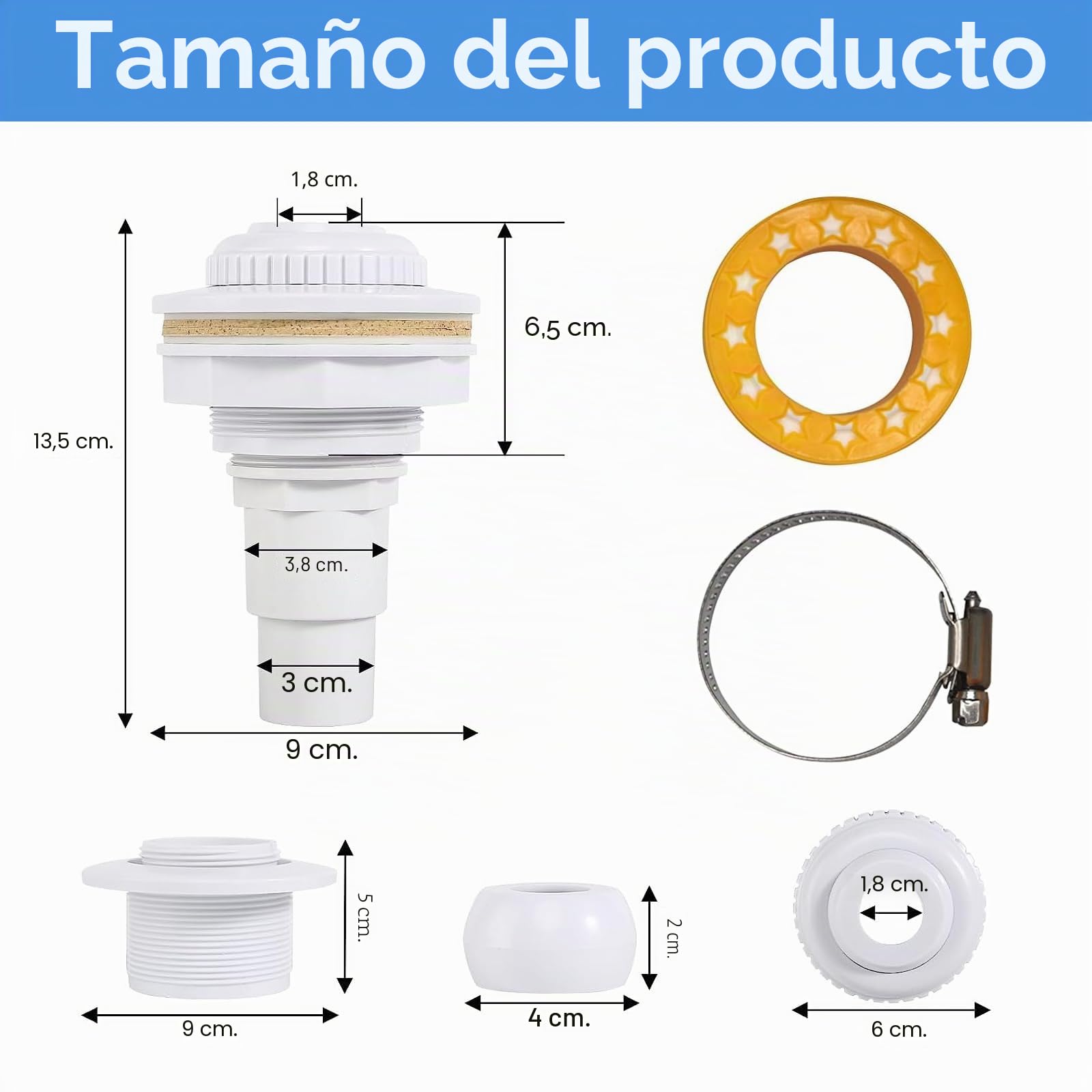 Boquilla de Entrada y Retorno para Piscinas Desmontables de Pared de Acero
