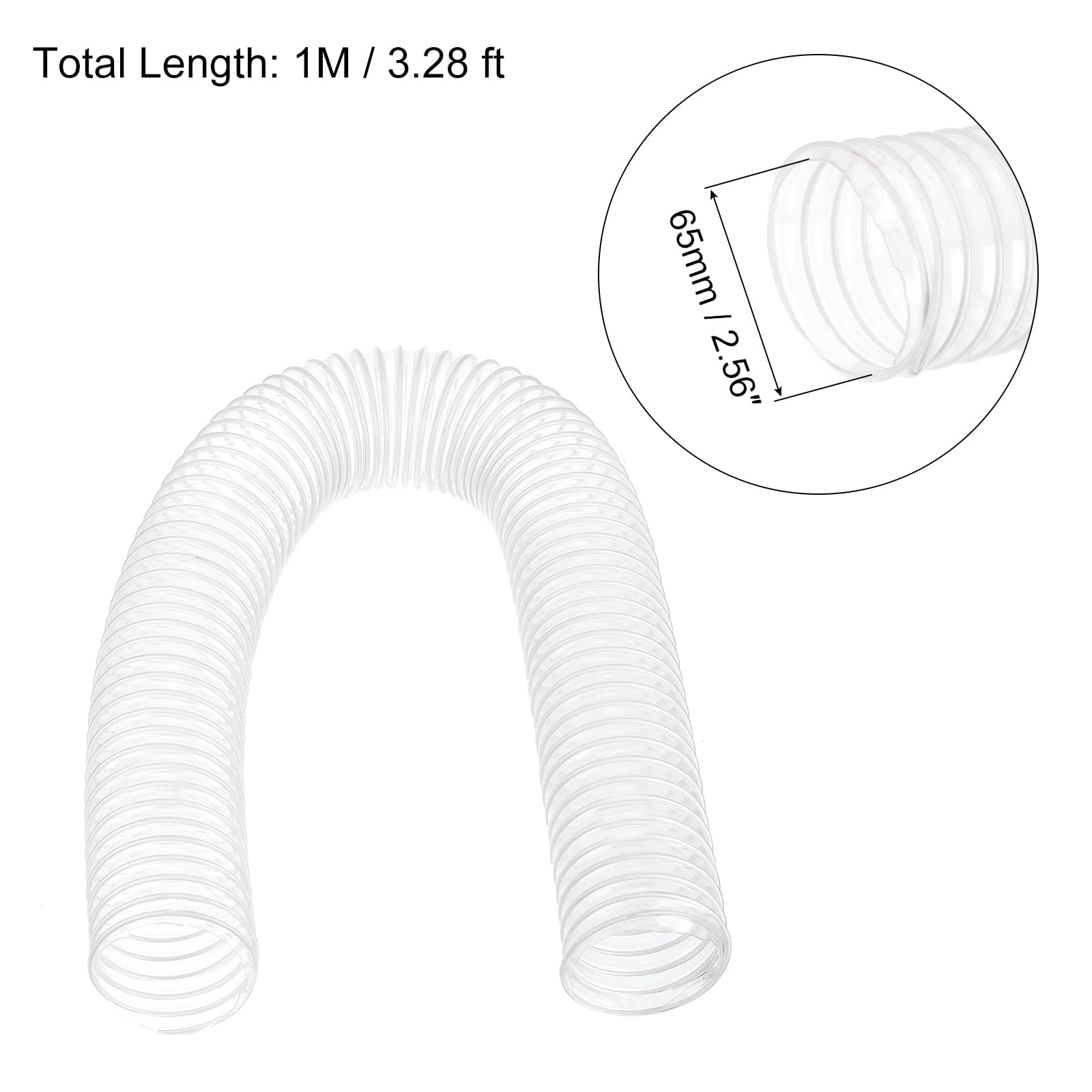 PATIKIL PVC Flexible Aspiradora Limpieza Manguera, 65mm ID 1M Longitud Polvo Colección Manguera Uso con Polvo Recolectores para Industrial Carpintería Limpiador, Blanco