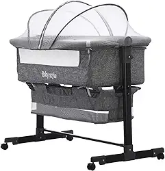 Berço Infantil Portátil Moisés Co-Sleeper Bed Balanço Acoplado Cama com Mosquiteiro para Bebê Recém-Nascido Viagem 10kg (Cinza Claro)