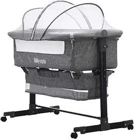 Berço Infantil Portátil Moisés Co-Sleeper Bed Balanço Acoplado Cama com Mosquiteiro para Bebê Recém-Nascido Viagem 10kg (Cinza Claro)