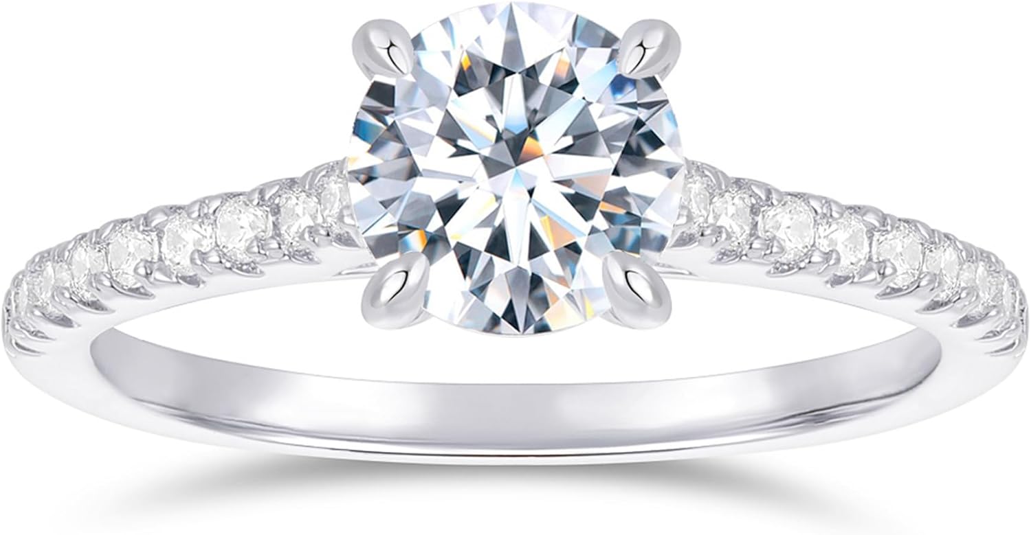 14K White Gold 1 Carat Round Cut Moissanite Rings 14K Gold Hidden Halo Engagement Ring 1CT Round Brilliant Cut Moissanite Engagement Ring