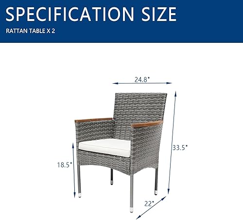 Miniatura 3 de Juego de sillas de patio al aire libre con ratán de polietileno, juegos de muebles de mimbre para patio, juego de 2 sillas de jardín exteriores para