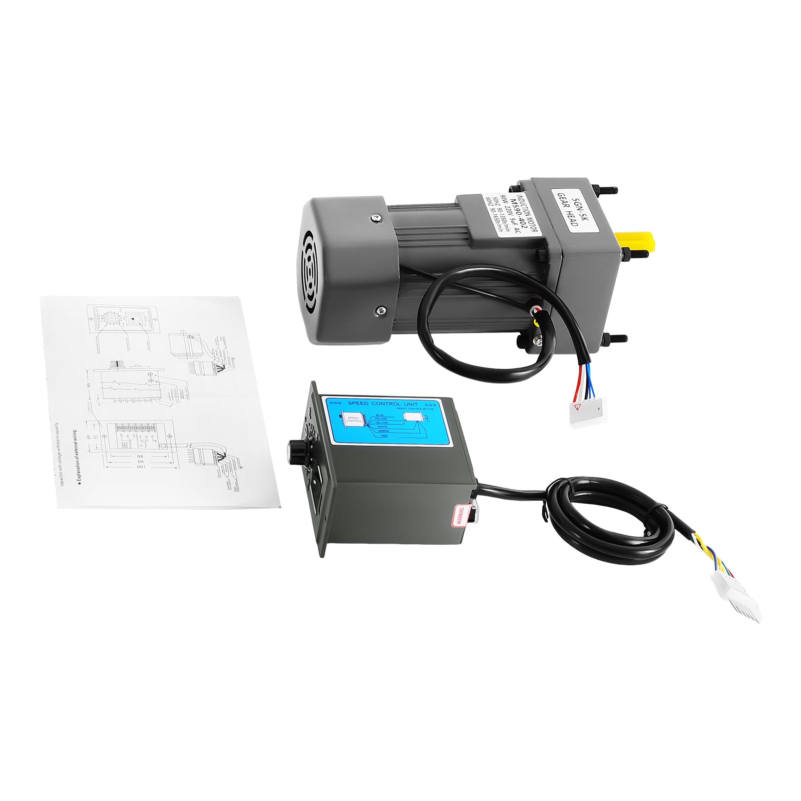Motor de engranajes de 90W 220V CA, motor eléctrico, reductor de velocidad, motor monofásico, alto par, ajustable con controlador de velocidad 0-270RPM 5K