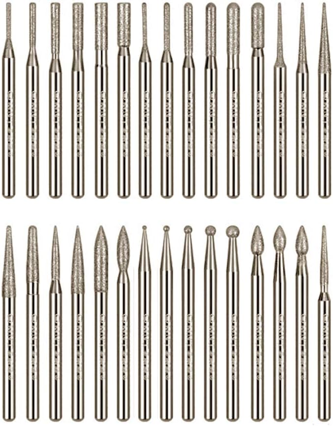 30pcs 2.35mm Shank Diamond Coated Rotary Burr Drill Bits for Engraving Carving Rotary Tool