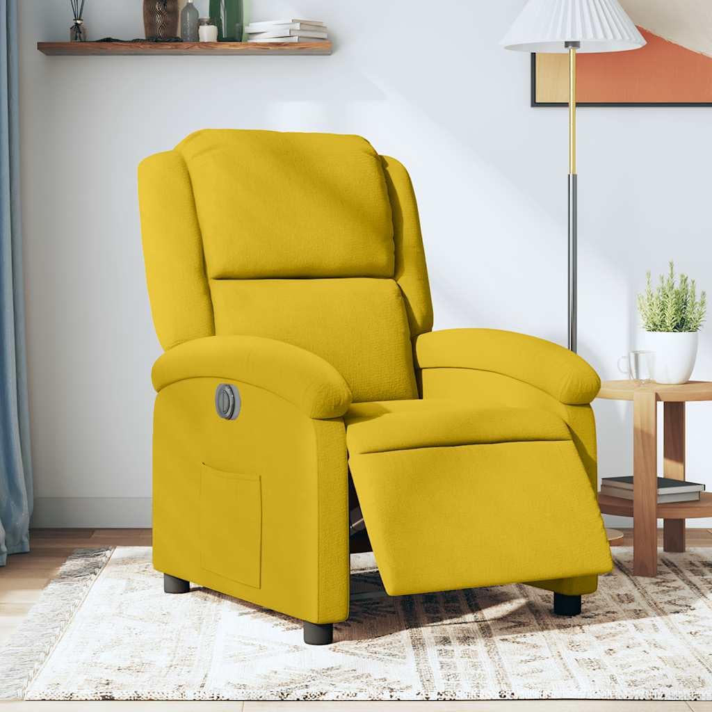 Poltrona relax elettrica in velluto giallo con poggiapiedi e schienale, sedia imbottita per soggiorno, camera da letto, ufficio, lounge, comoda poltrona con braccioli e automatica