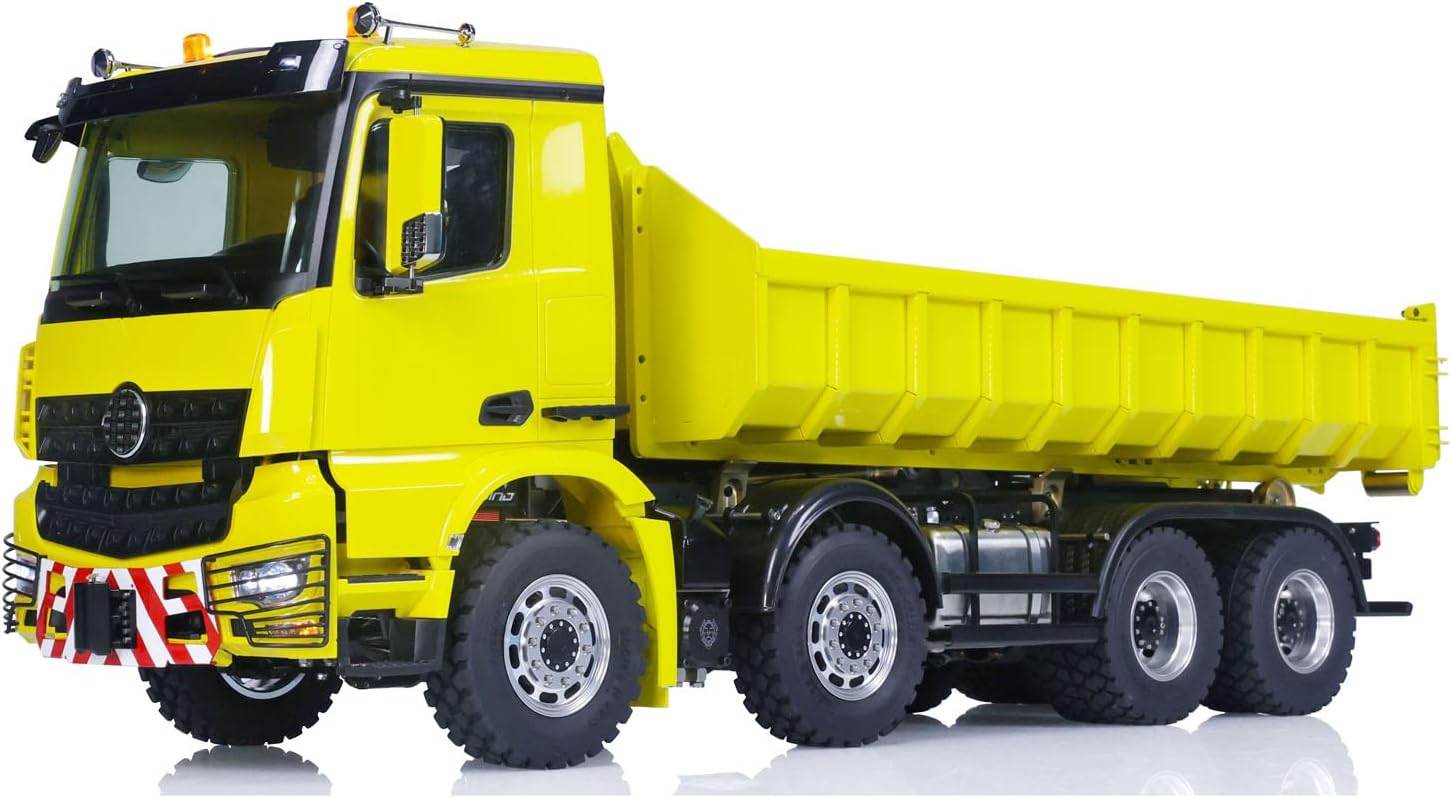 LESU 8x8 1/14 RC Hydraulic Tipper Truck Metal Construction Dumper Vehicles Model Radio Controller Front Hook Rear Hook Roof Rotating Lights