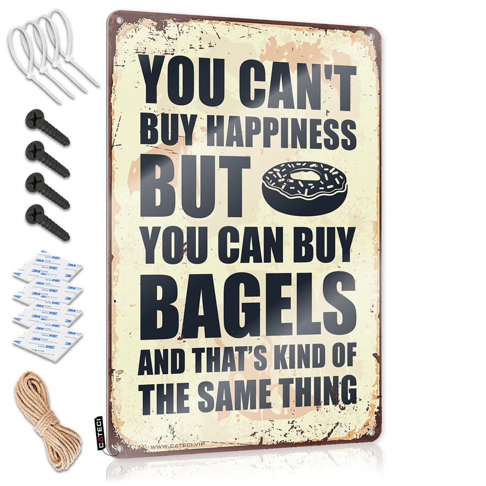 HELIOFORGE Stuff For Your Room You Can'T Buy Happiness But Can Bagels Sign Man Cave Sign Decor Cave Man Bar(20X30CM)