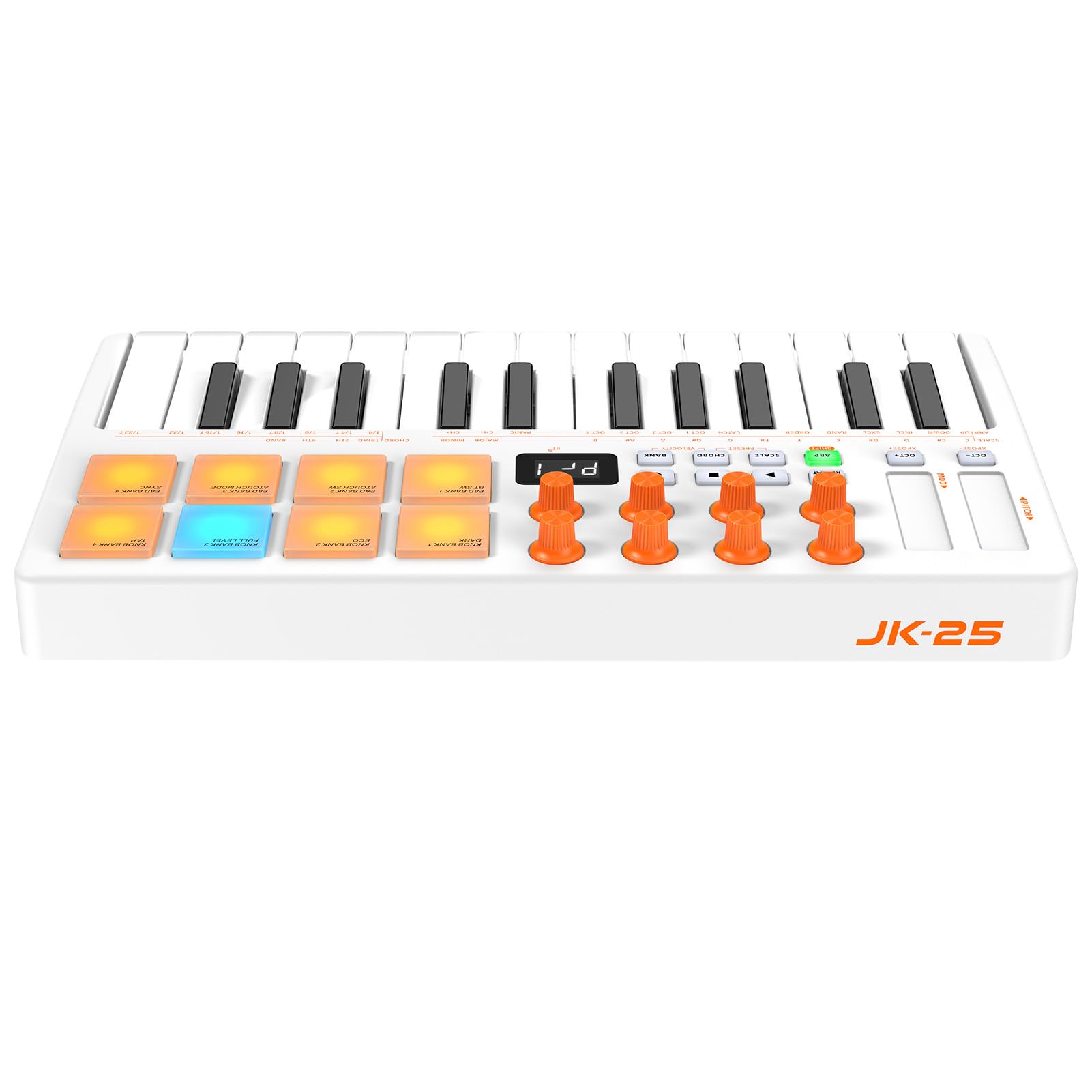 VGEBY Controller Tastiera MIDI, Pad di Produzione Musicale Portatile a 25 Tasti con Corpo in ABS, Tasti Sensibili Alla velocità, Arpeggiatore e Funzione Accordo per Principianti di Home Studio (WHITE)