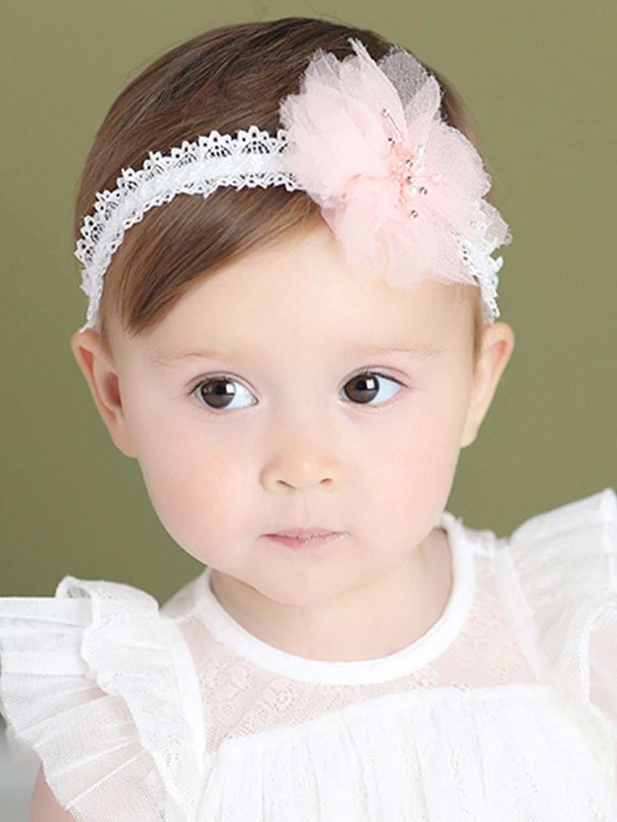 Baby Mädchen Stirnbänder Weiß Blumen-Stirnband Elastisches Blume Weiche Haarbänder Blume Haarband Haarschmuck für Neugeborene Kleinkinder（Rosa Blumen）