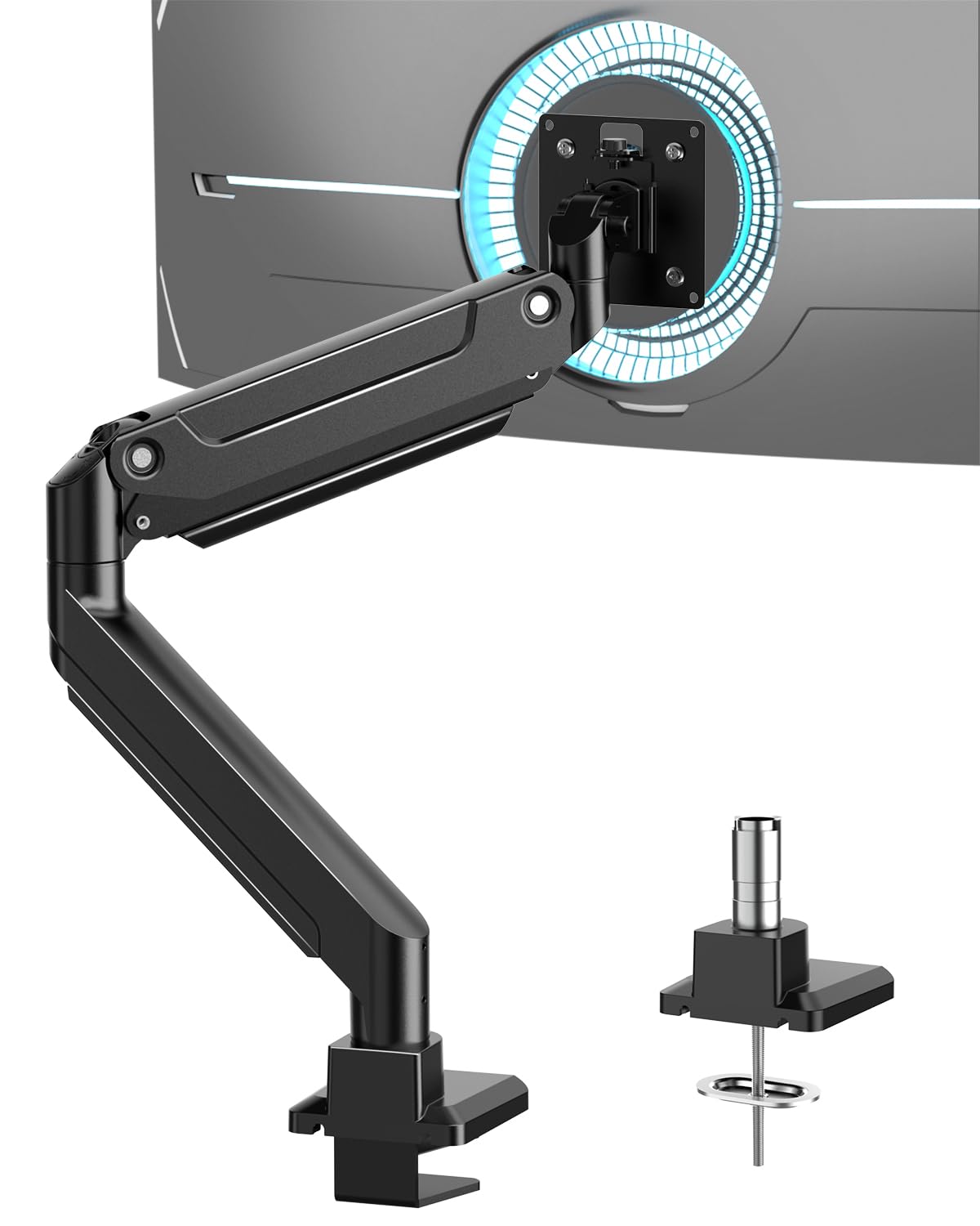 Heavy Duty Ultrawide Monitor Arm for 49 inch Screens up to 20KG, Fully Adjustable Single Desk Mount Stand, VESA 75x75mm/100x100mm, C-clamp & Grommet Mount-image-46