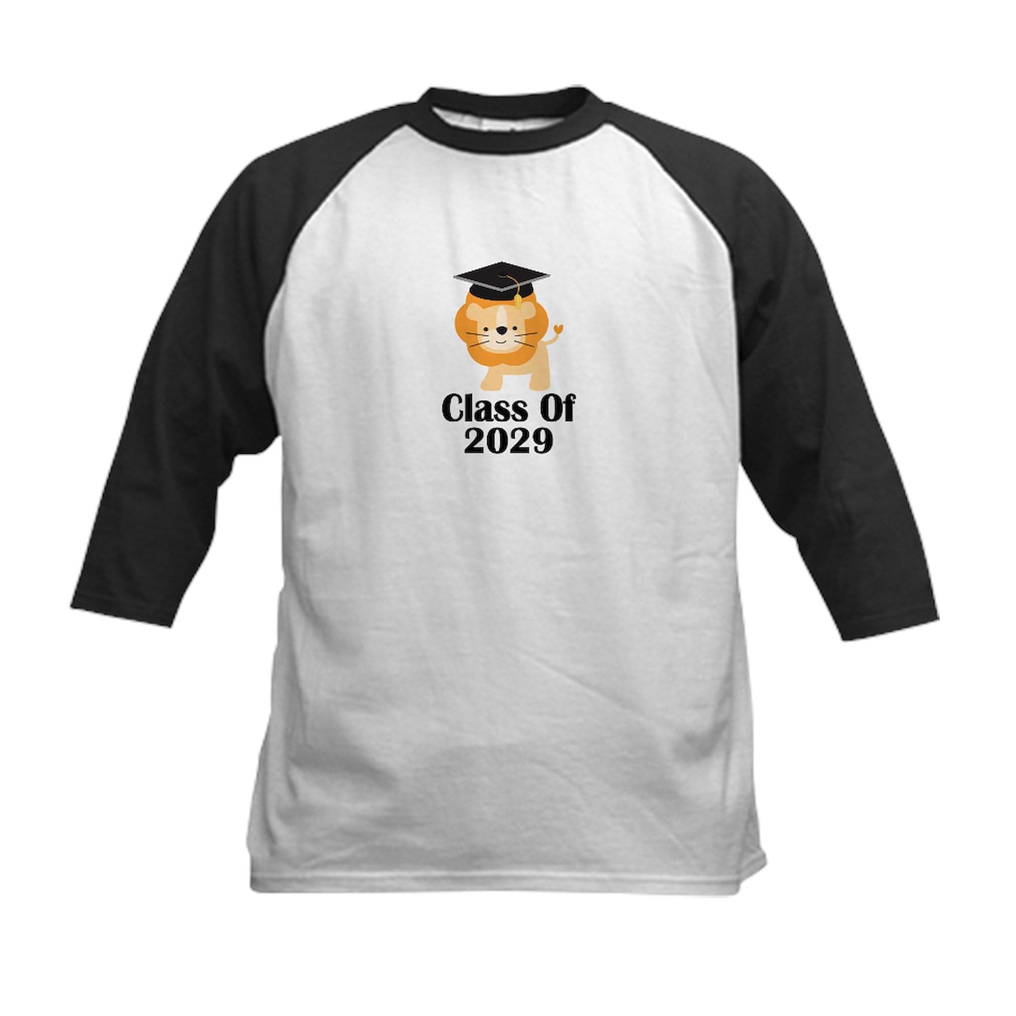 CafePress Class of 2029 Graduate (Lion) Kids Baseball Jersey Kids Cotton Baseball Jersey, 3/4 Raglan Sleeve Shirt Black/White