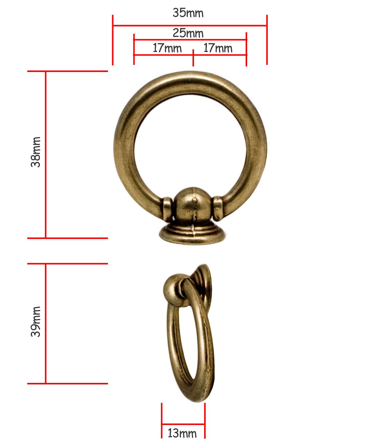 Fuxxer 4 maniglie anticate per cassetti, con occhielli in ferro, in ottone bronzo, 35 mm
