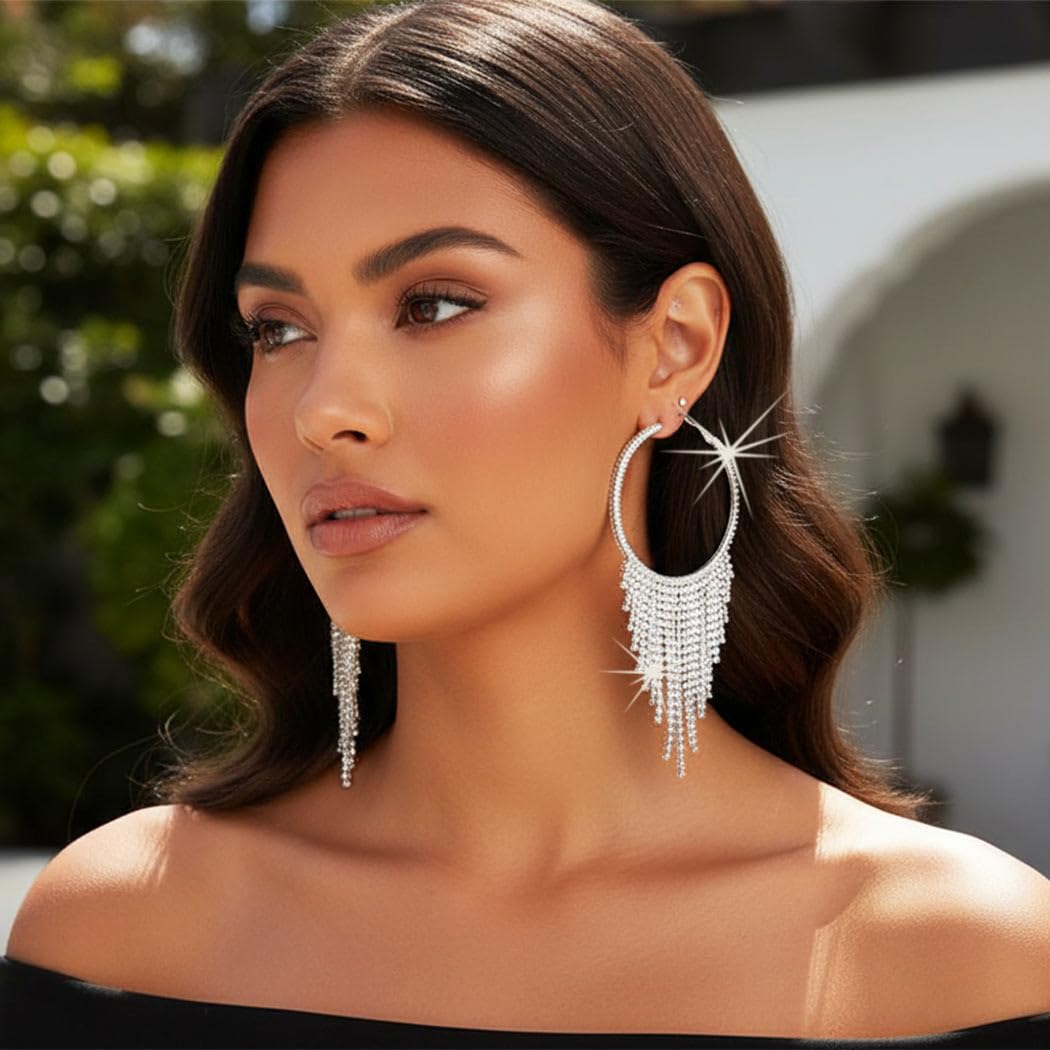 EARENT Rhinestone Earrings Silver Dangling Chandelier Earring for Women