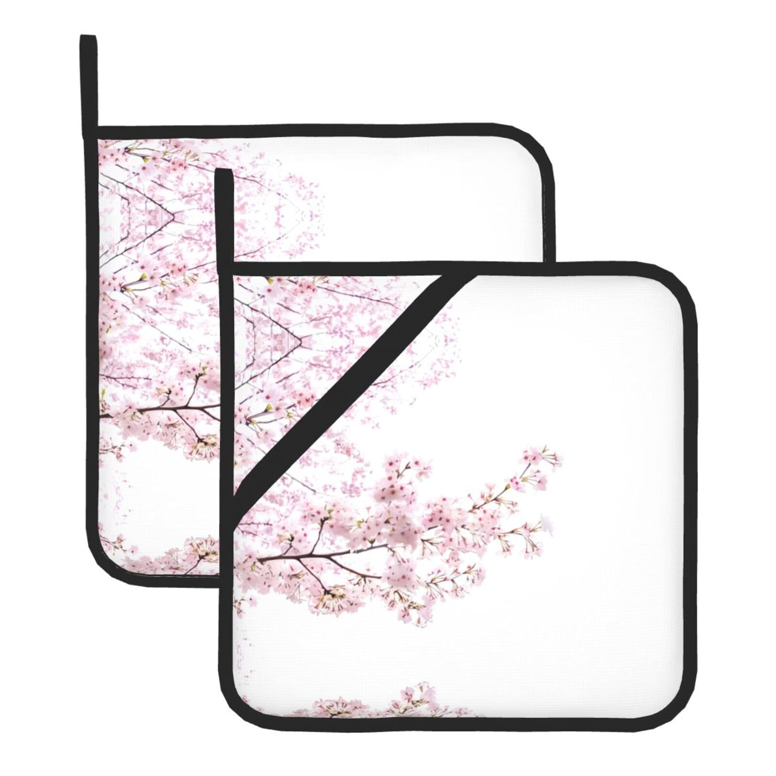 YYHHAOFA Cherry Blossoms Tree Prints Square Hot Pads - Durable Kitchen Covers for Heat Resistance, Waterproof Protection & Easy Cleaning - 2-Pack with Hanging Loops